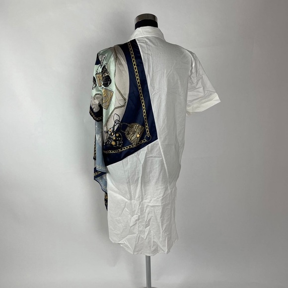 Asymmetrical Button-up Scarf Sleeve Tunic Blouse - Picture 6 of 12